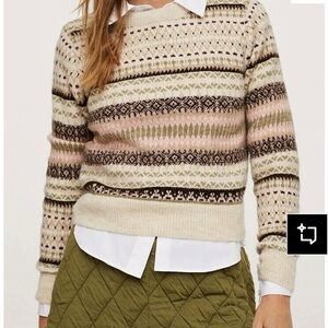 Mango Patterned Sweater - Cream, Brown, and Pink